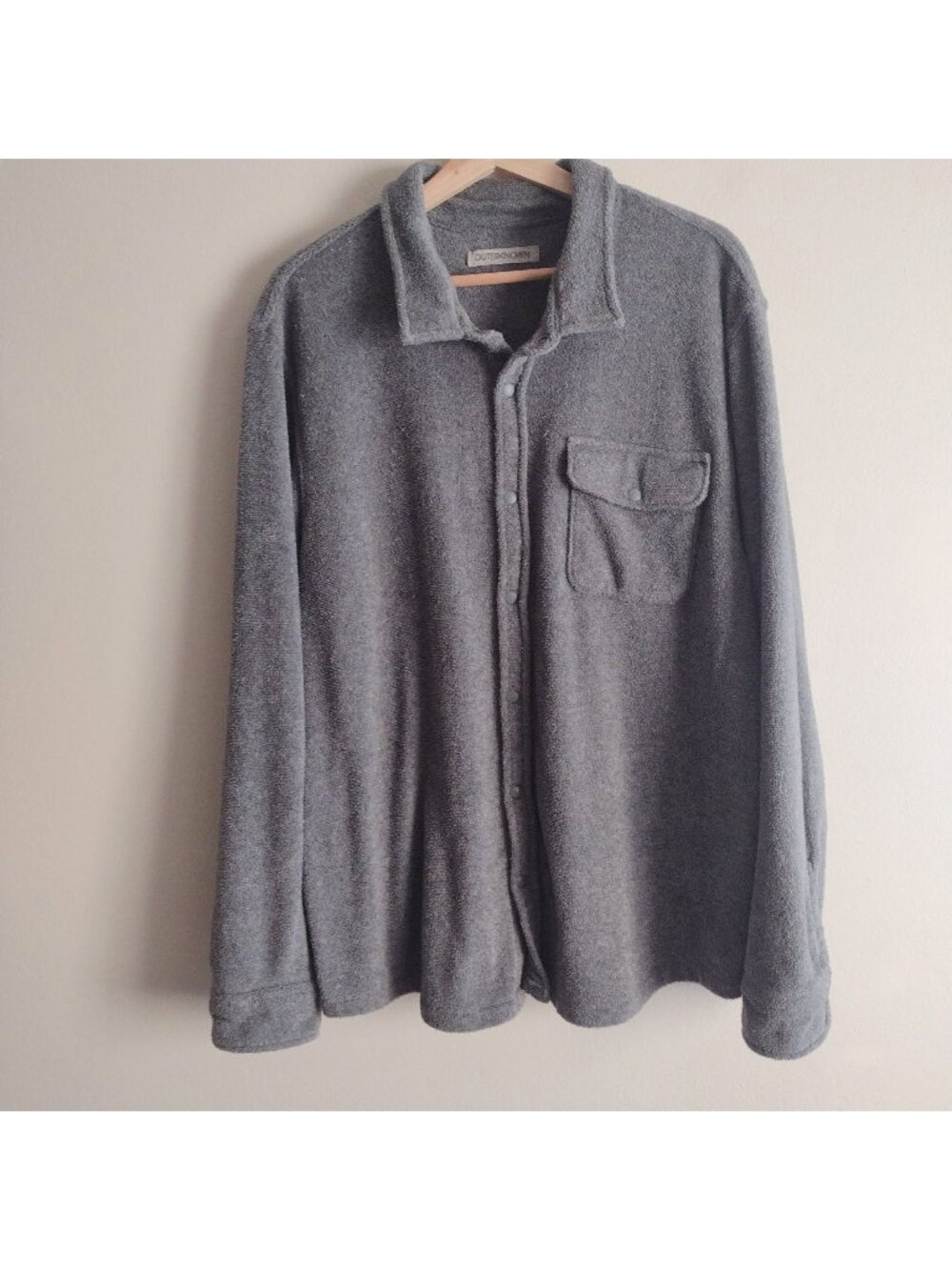 Outerknown Hightide Snap Shirt XL Gray Terry Surf Cozy Button Up